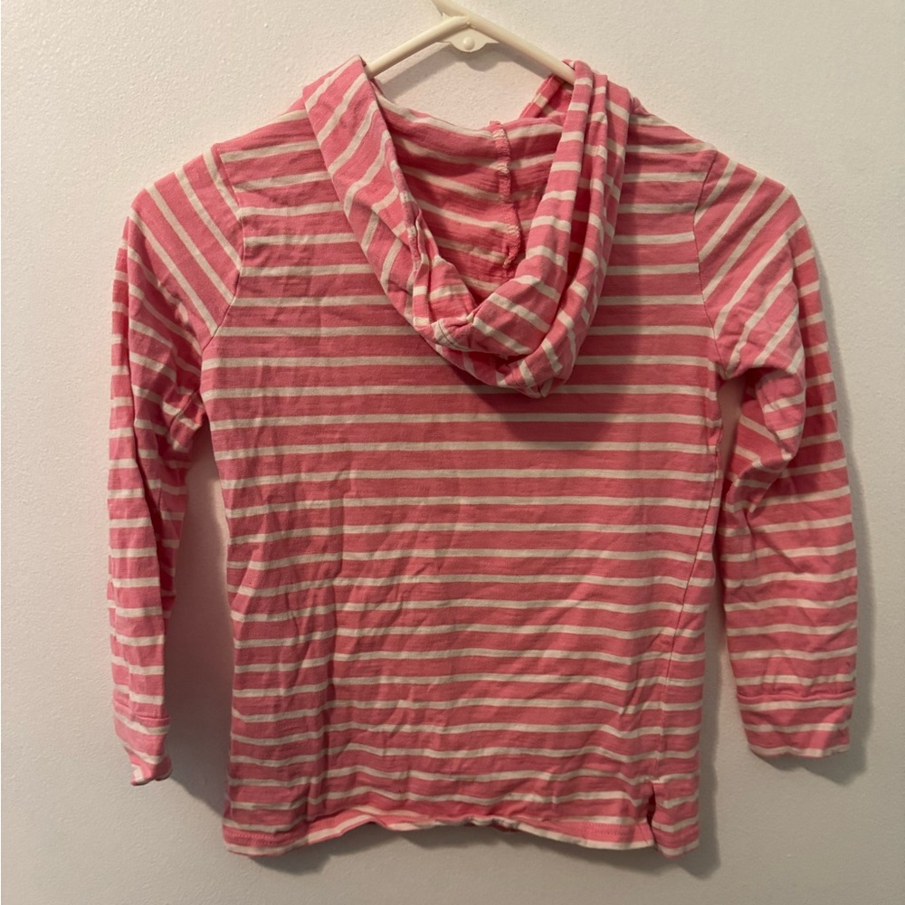 Quince Pink and White Striped Kids Long Sleeve Shirt with Hood, Size 8 - Picture 3 of 6